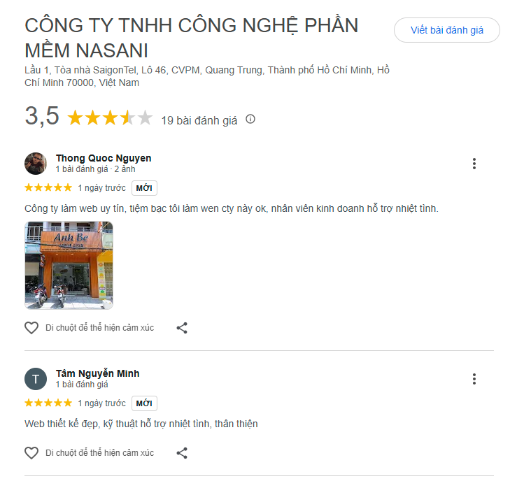 đánh giá 5 sao về nasani