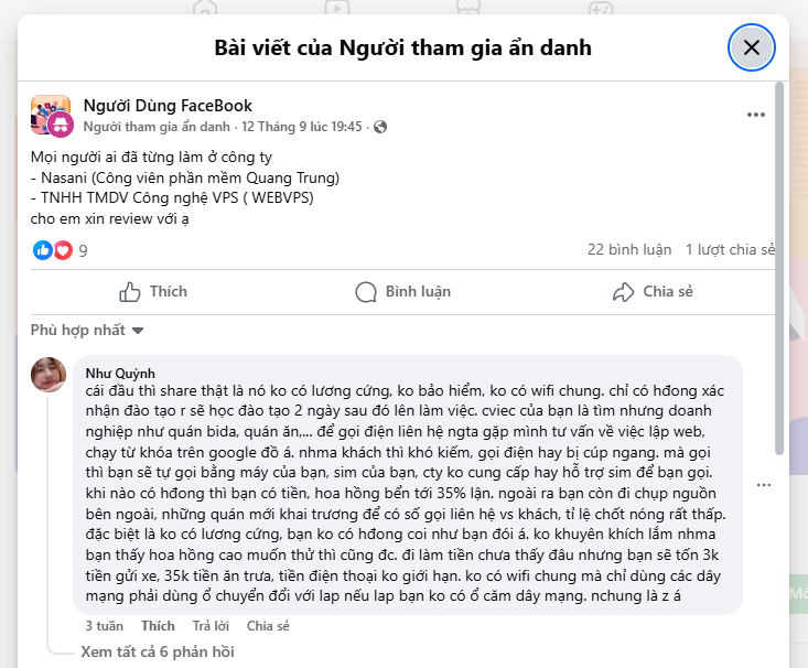 Phản hồi tiêu cực về công ty Nasani